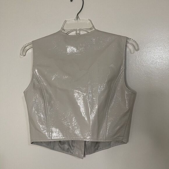NEW! 7 for all mankind patent faux leather cropped ash gray bustier top Small - Picture 3 of 5